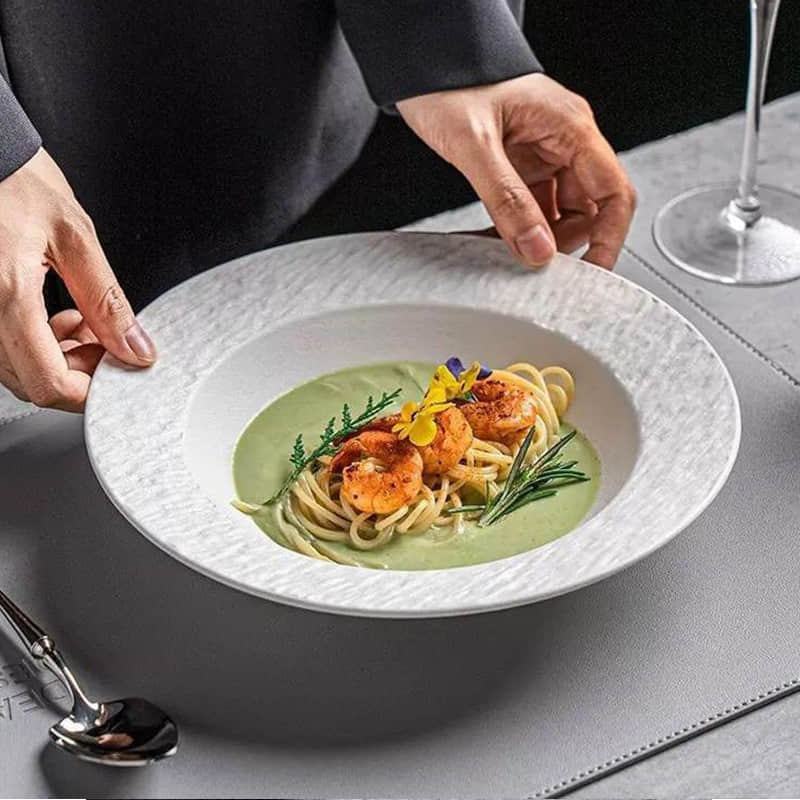  Simple Ceramic Plate Eco-Friendly Flat Pasta Dish Straw Hat for Home Restaurant Dinner Plate