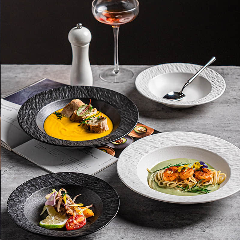  Simple Ceramic Plate Eco-Friendly Flat Pasta Dish Straw Hat for Home Restaurant Dinner Plate