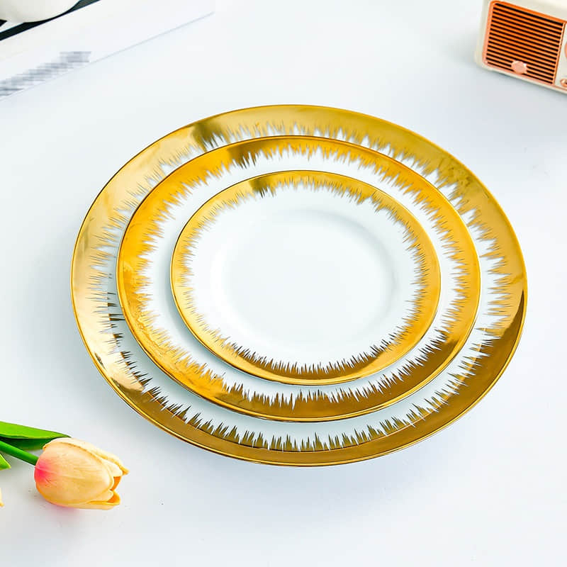Nordic Gold Ceramic Tableware Western Steak Fruit Porcelain Plate Table Dishes Plates for Wedding