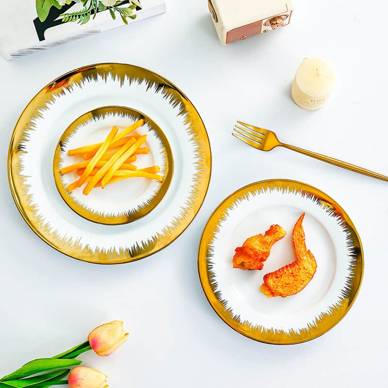 Nordic Gold Ceramic Tableware Western Steak Fruit Porcelain Plate Table Dishes Plates for Wedding