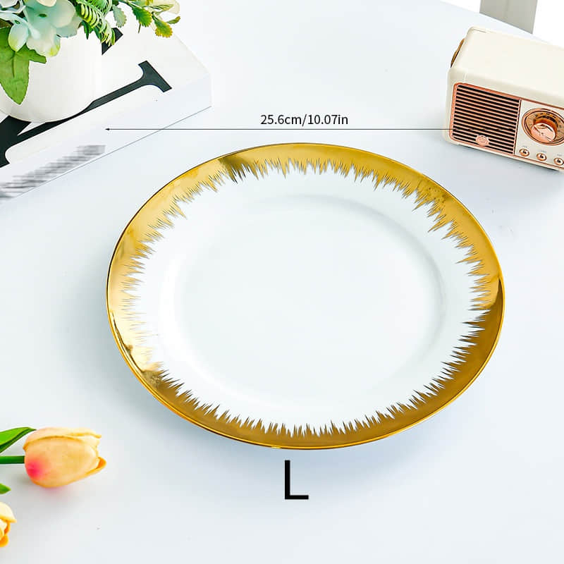Nordic Gold Ceramic Tableware Western Steak Fruit Porcelain Plate Table Dishes Plates for Wedding