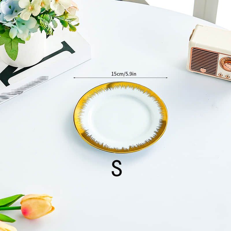 Nordic Gold Ceramic Tableware Western Steak Fruit Porcelain Plate Table Dishes Plates for Wedding