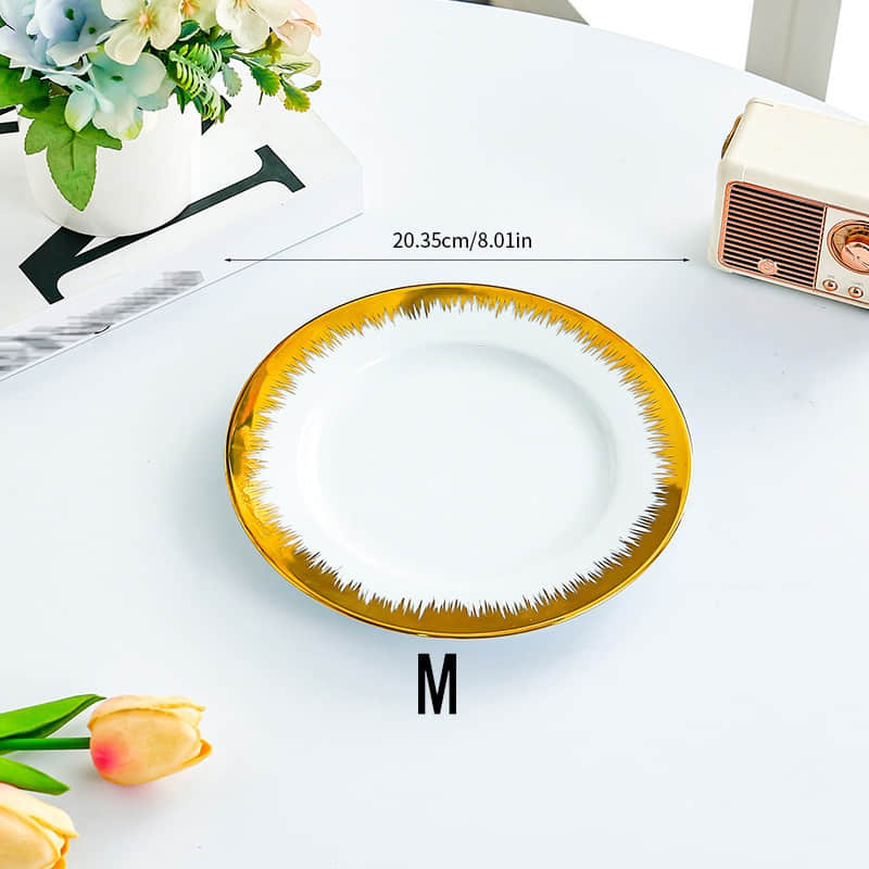 Nordic Gold Ceramic Tableware Western Steak Fruit Porcelain Plate Table Dishes Plates for Wedding