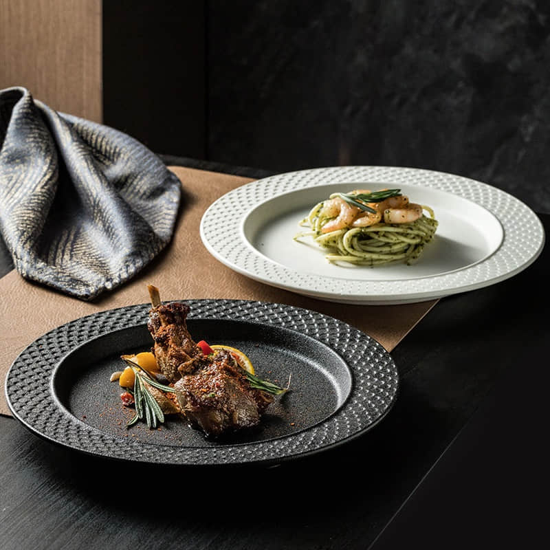 High-End Porcelain Dinner Pasta Embossed Design Eco-Friendly American Style Ceramics plate