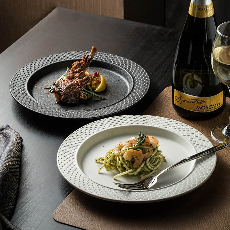 High-End Porcelain Dinner Pasta Embossed Design Eco-Friendly American Style Ceramics plate