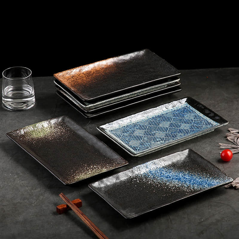 Japanese Simple Stone Sushi Plate Rectangular Ceramic Stoneware Dish Stylish Servingware