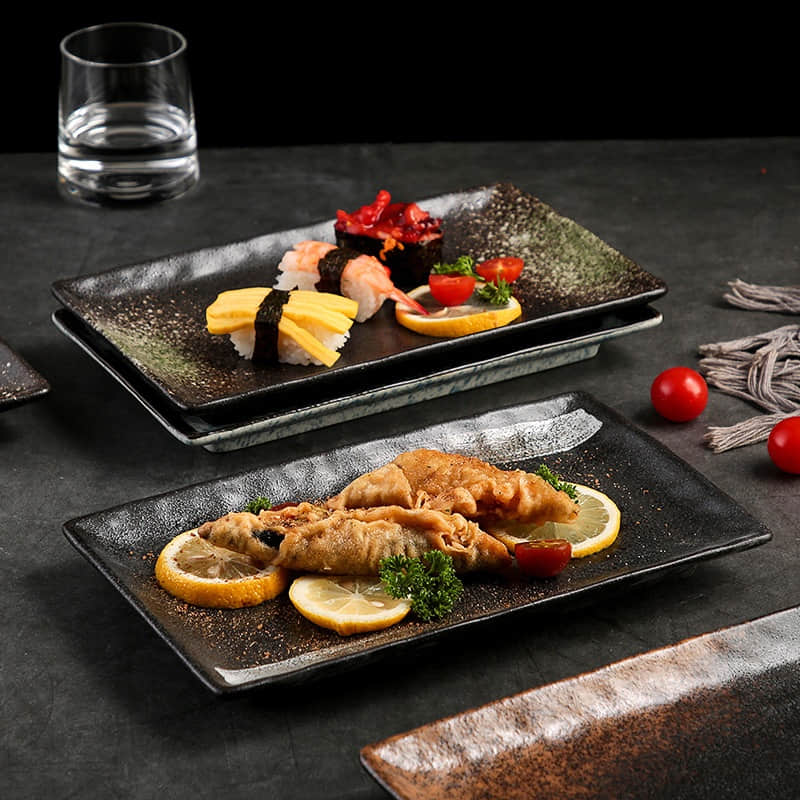 Japanese Simple Stone Sushi Plate Rectangular Ceramic Stoneware Dish Stylish Servingware