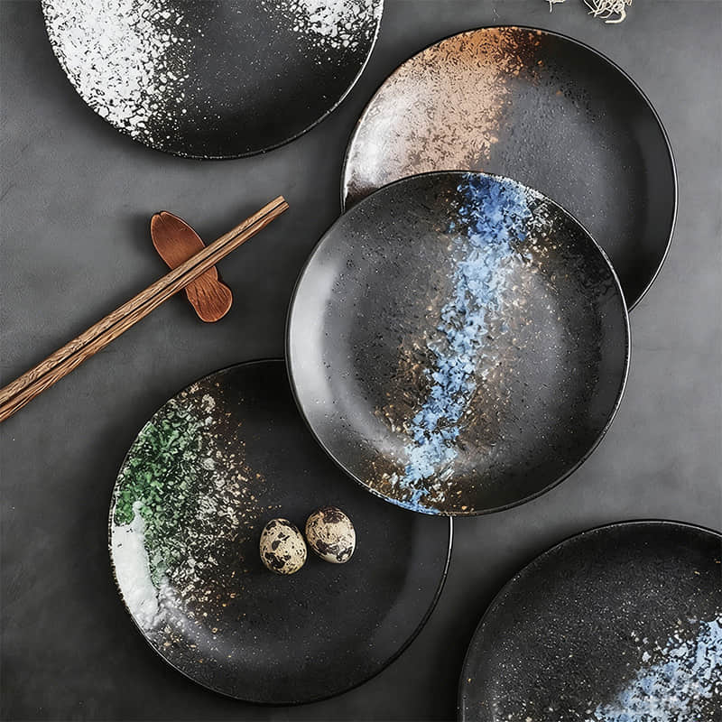 Japanese Style Restaurant Ceramic Dinner Plates Round Dessert Salad Steak Plate Stoneware Trays