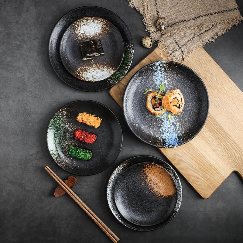 Japanese Style Restaurant Ceramic Dinner Plates Round Dessert Salad Steak Plate Stoneware Trays