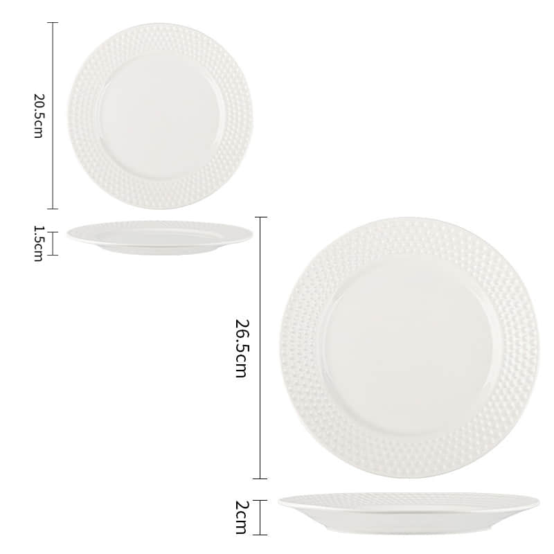 Ceramic Light Luxury Tableware French Pasta Plate Breakfast White Embossed Western Food Steak Plate
