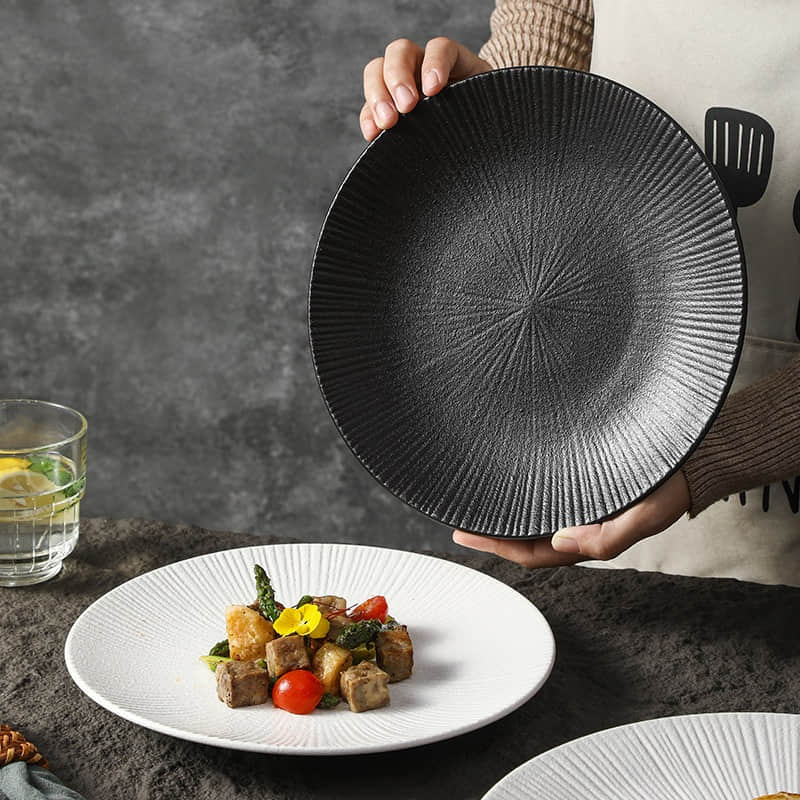 Round Ceramic Plate Creative Steak Plates Spaghetti Line Flat Dishes Western Restaurant Tableware