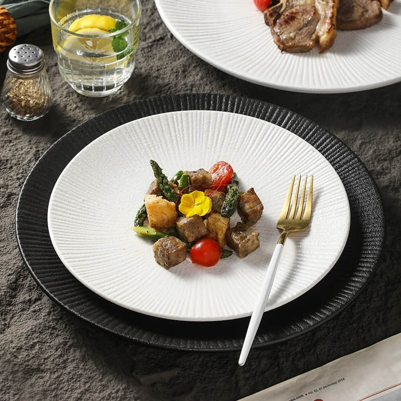 Round Ceramic Plate Creative Steak Plates Spaghetti Line Flat Dishes Western Restaurant Tableware