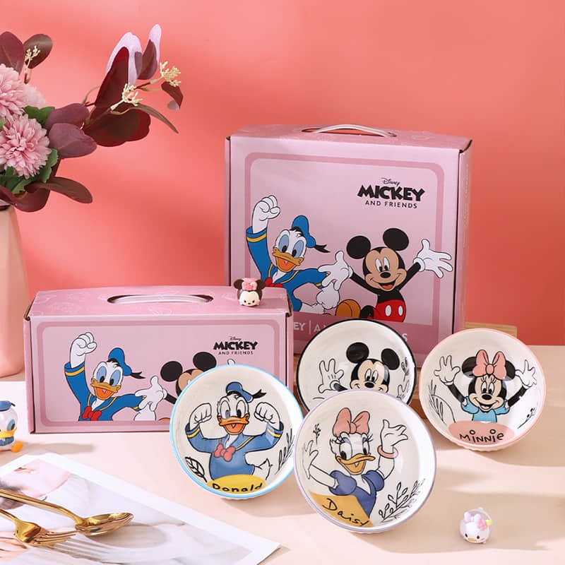 Mickeys Cartoon Tableware Set for Kids Portable Deep Bowls with Gift Box for Dinner Dining Ware