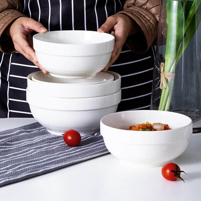 Oem Ceramic Mixing Bowl Porcelain White Bowl for Kitchen, Soup, Salad, Pho, Pasta, Ramen, Popcorn