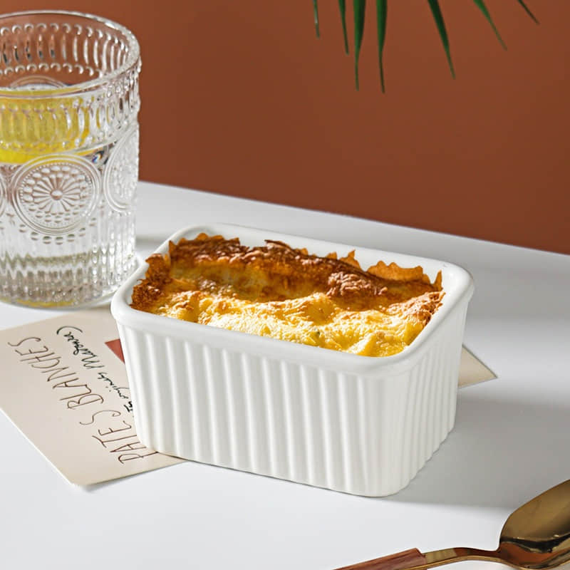 OEM/ODM Square Ceramic Ramekins Souffle Dishes White Color Baking Ramekin Dessert Bowls
