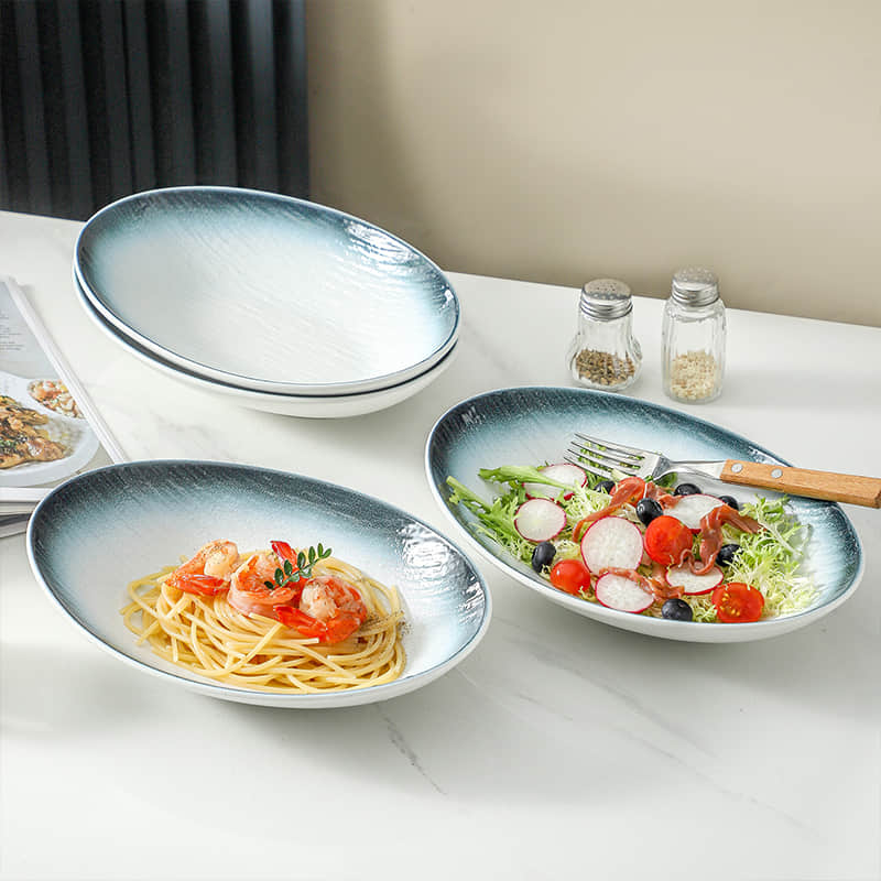 Japanese Ceramic Creative Oval Soup Plate White Deep Plate Fruit Salad Plate Restaurant Use