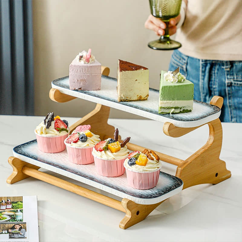 Novelty double-layer tray cake rack, dessert ceramic plate, wedding Dim sum snack rack