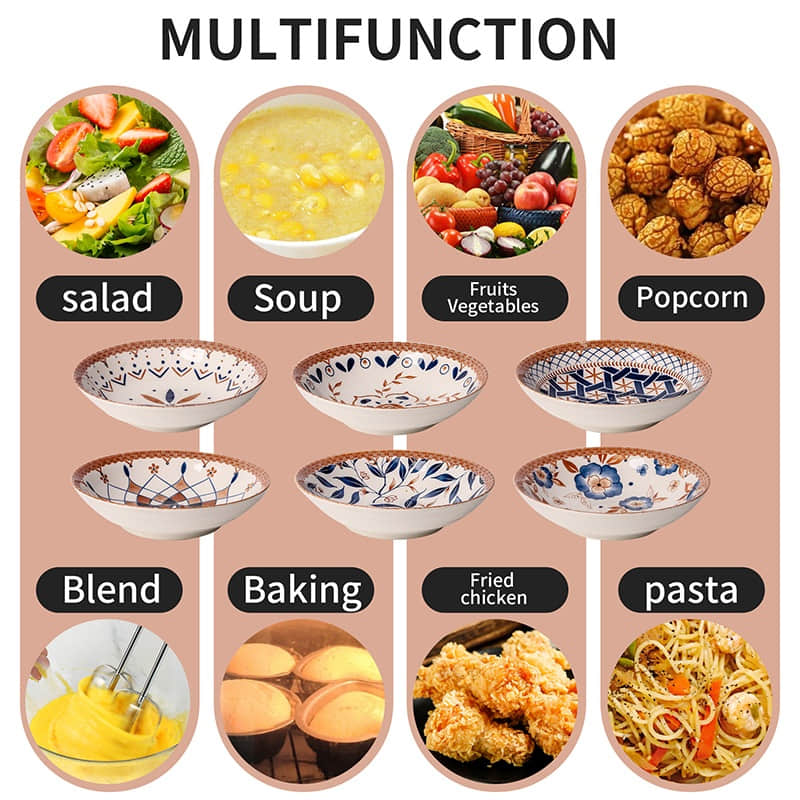 Japanese Style Ceramic Household Pasta bowl Porcelain Fruit Salad Bowl Under-Glazed Dinnerware