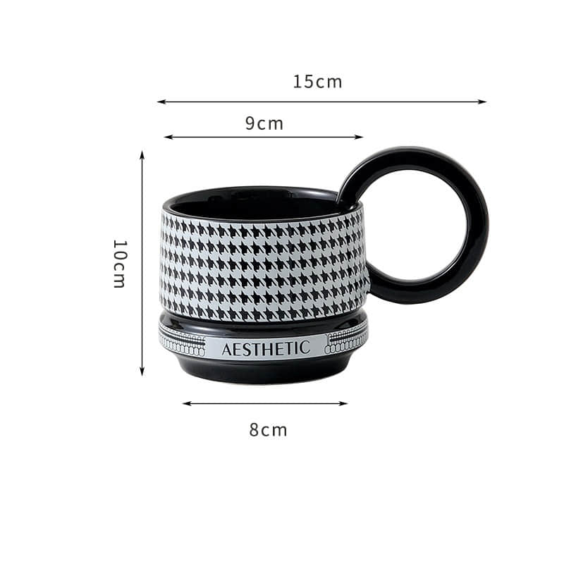 OEM/ODM Hepburn Style Black and White Mug Ceramic Cup Polka Dot Geometric Coffee Cup