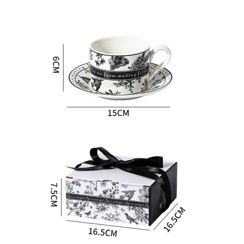 Black and White Pattern Ceramic Coffee Cup Sets Simple Retro Afternoon Tea Cup with Tray
