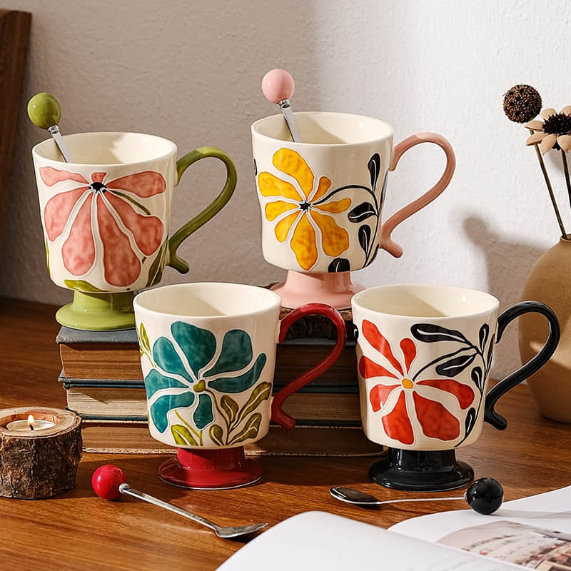 Retro Embossed Hand-painted Flower Mug Niche Design Highball Cup
