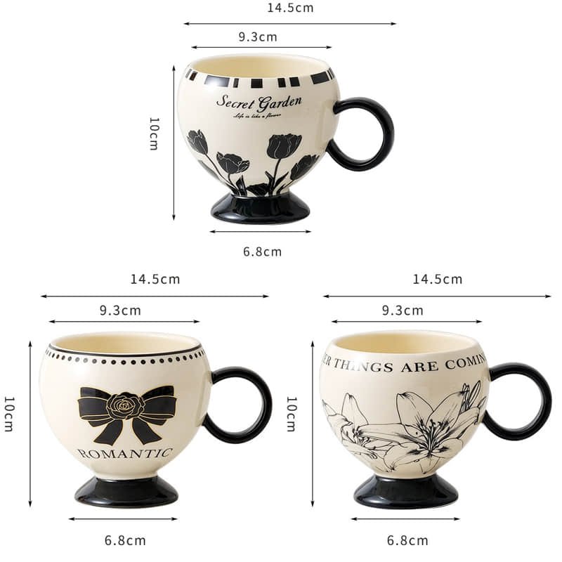 Creative Big Belly Flower Ceramic Coffee Mug With Spoon Simple Home Office Drinking Water Cup