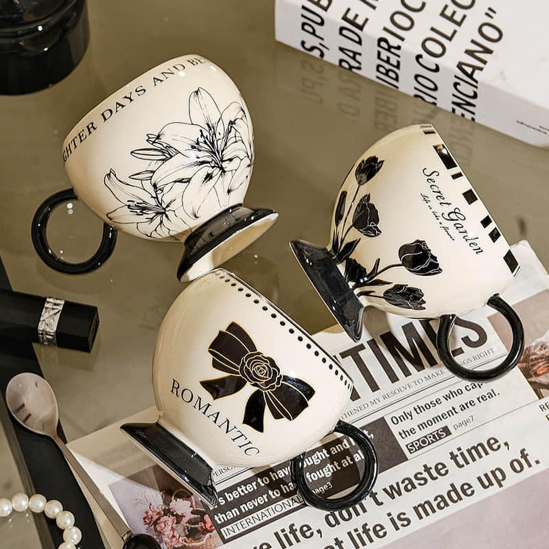 Creative Big Belly Flower Ceramic Coffee Mug With Spoon Simple Home Office Drinking Water Cup