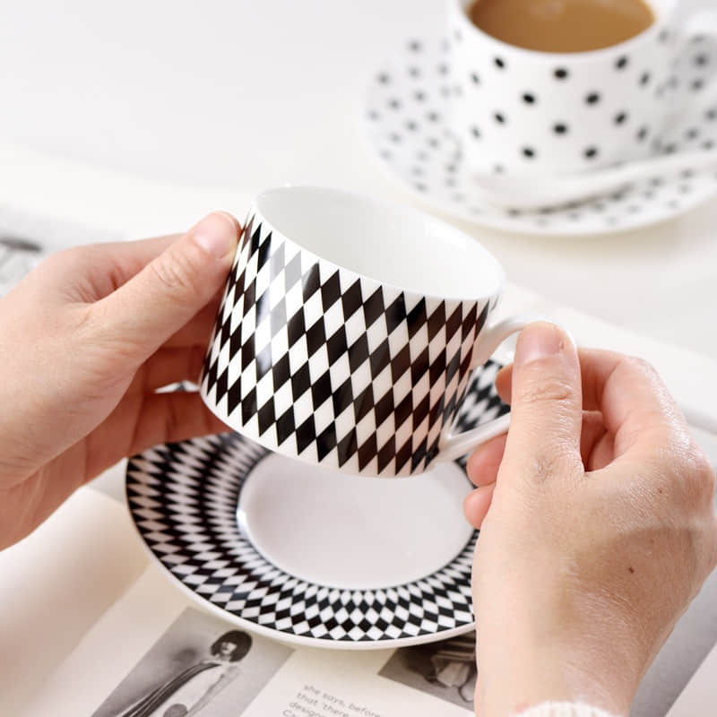 OEM/ODM Porcelain Polka Dot Geometric Mug Ceramic Coffee Mug Stackable Mugs Milk Tea Cup