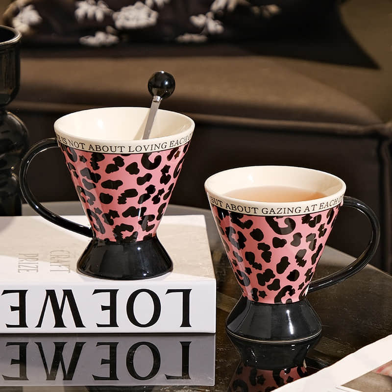 Light luxury and high-end mugs, afternoon tea ceramic water cups, and niche leopard print coffee cup