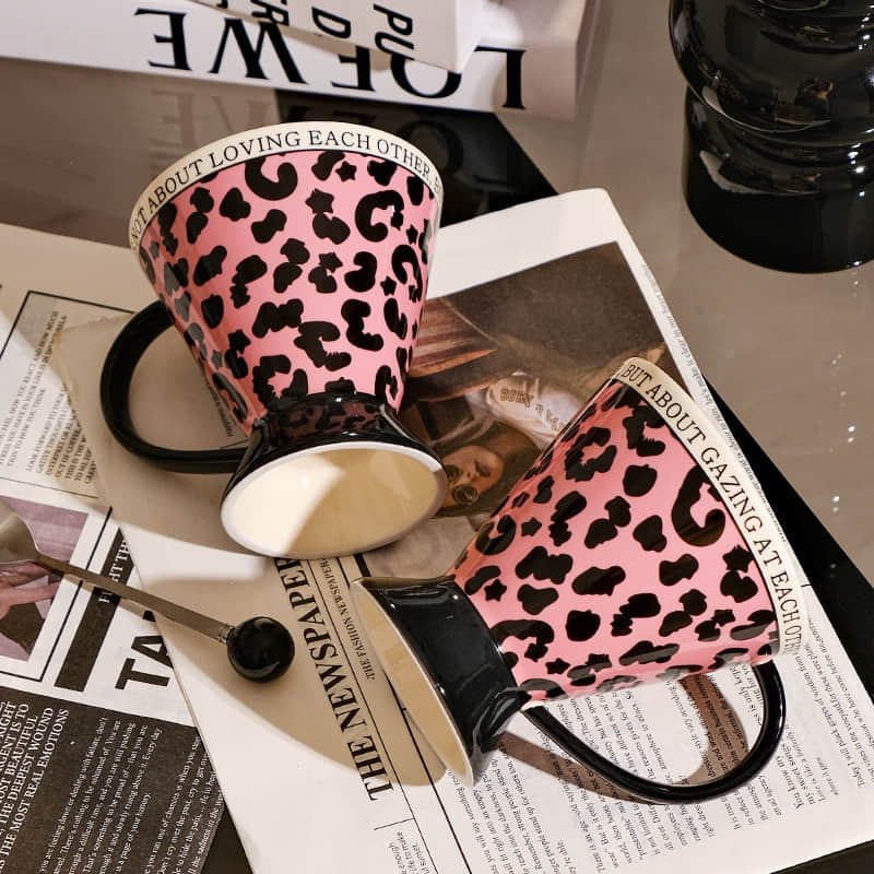 Light luxury and high-end mugs, afternoon tea ceramic water cups, and niche leopard print coffee cup