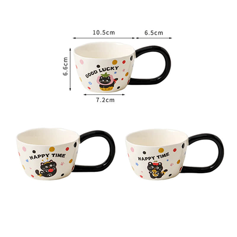 Retro Style Underglaze Ceramic Coffee Cup and Saucer Set With French Minimalist Latte Art