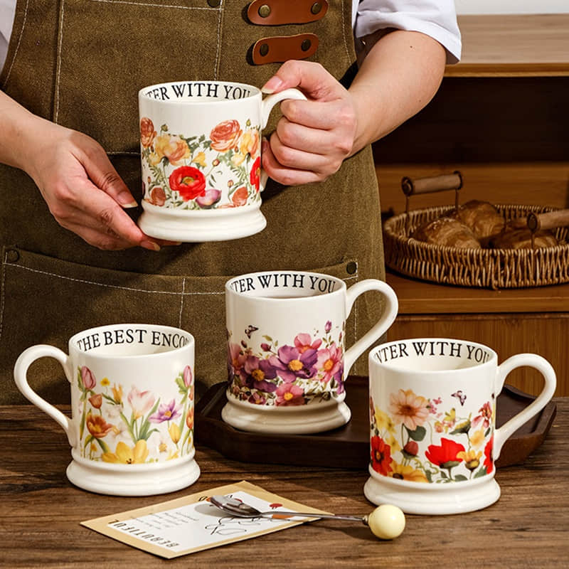 Ins French Vintage Hand Made Flower Ceramic Coffee Mug  Set Exquisite Afternoon Tea Cup