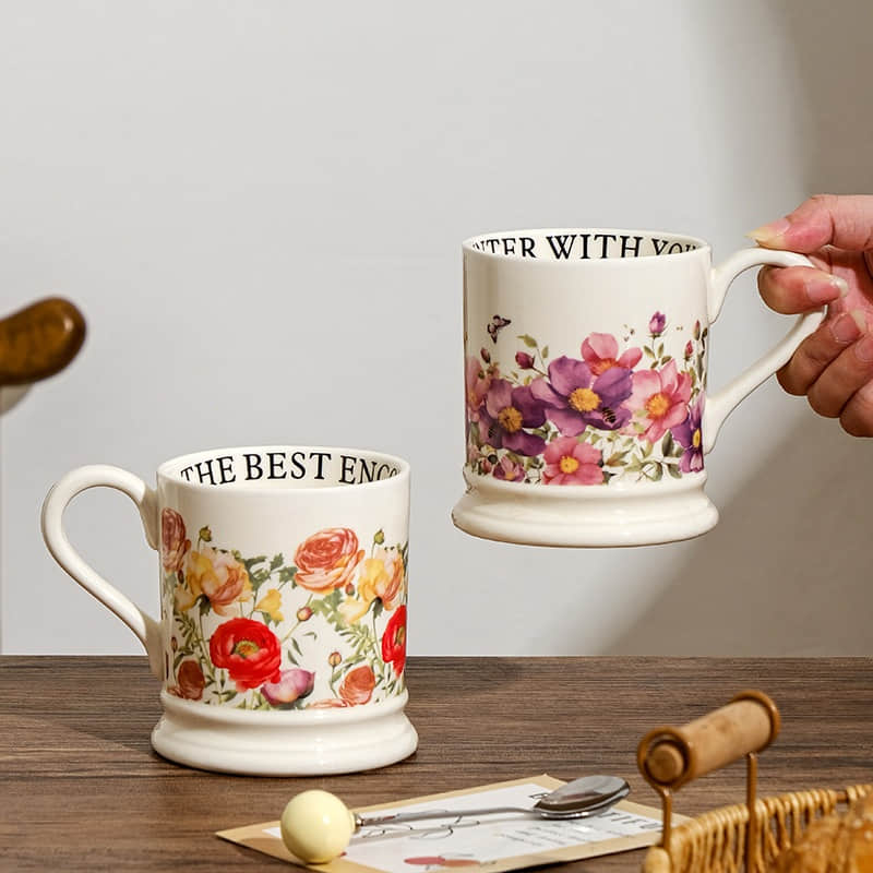 Ins French Vintage Hand Made Flower Ceramic Coffee Mug  Set Exquisite Afternoon Tea Cup