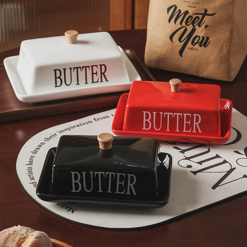 Porcelain Customized Logo Kitchen Custom Butter Container Holder Ceramic Plate Butter Dish With Lid