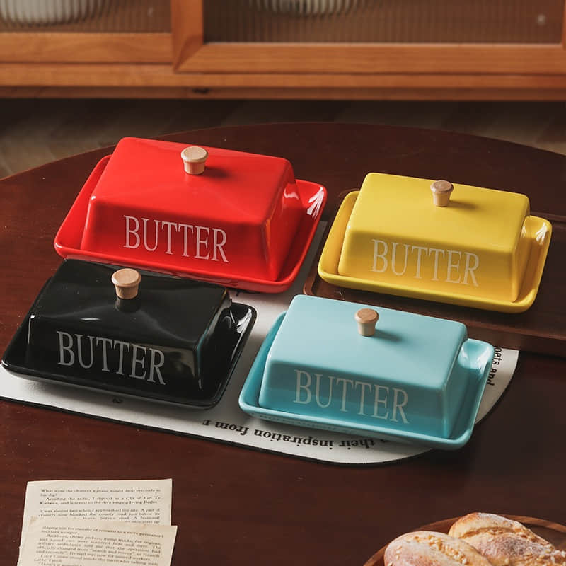 Porcelain Customized Logo Kitchen Custom Butter Container Holder Ceramic Plate Butter Dish With Lid