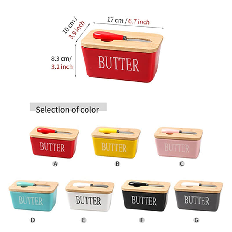 Ceramic Canister Bamboo Butter Keeper Jar With Lid Kitchen Party Food Organizing Butter Container