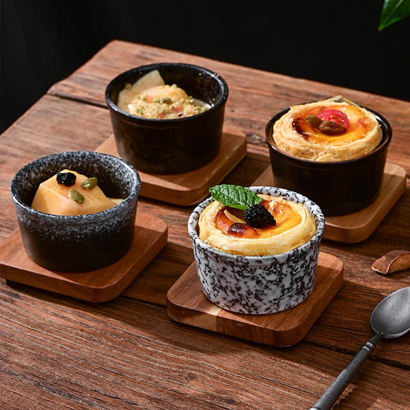 Ceramic Ramekin Set Creme Brulee Ramekins Souffle Dish Japandi Baking Bowls Baked Pudding Cups