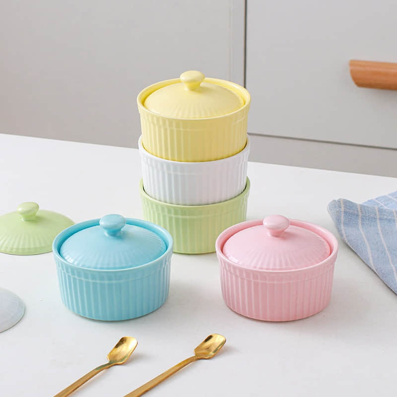 Ceramic Creme Brulee Ramekins Bowls With Lid Cake Pudding Ceramics Dessert Bowl