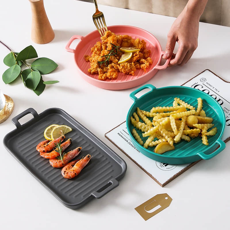 Creative Matte Stripe Pizza Pan Ceramic Dinner Sets Baking Pans for Cakes Nonstick Serving Plate