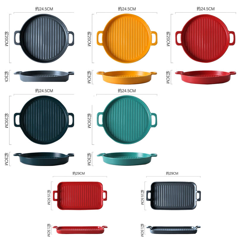 Creative Matte Stripe Pizza Pan Ceramic Dinner Sets Baking Pans for Cakes Nonstick Serving Plate
