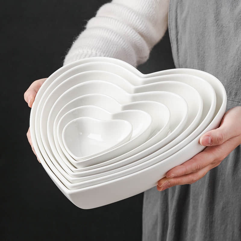 Pure White Ceramic Peach Heart-Shaped Bowl Simple Cute Fruit Salad Pudding Baking Bowl