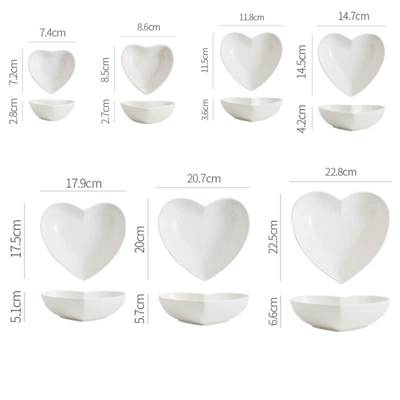 Pure White Ceramic Peach Heart-Shaped Bowl Simple Cute Fruit Salad Pudding Baking Bowl